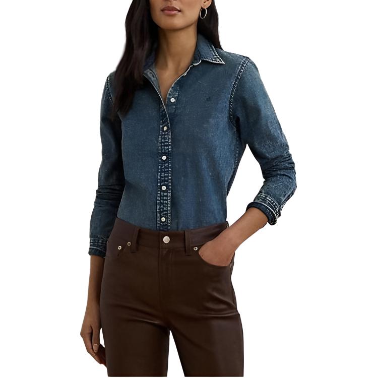 Polo Ralph Lauren Slim Fit Long Sleeve Button Down Shirt Women shirts Fog-Blue WMLRSHTS6820497400