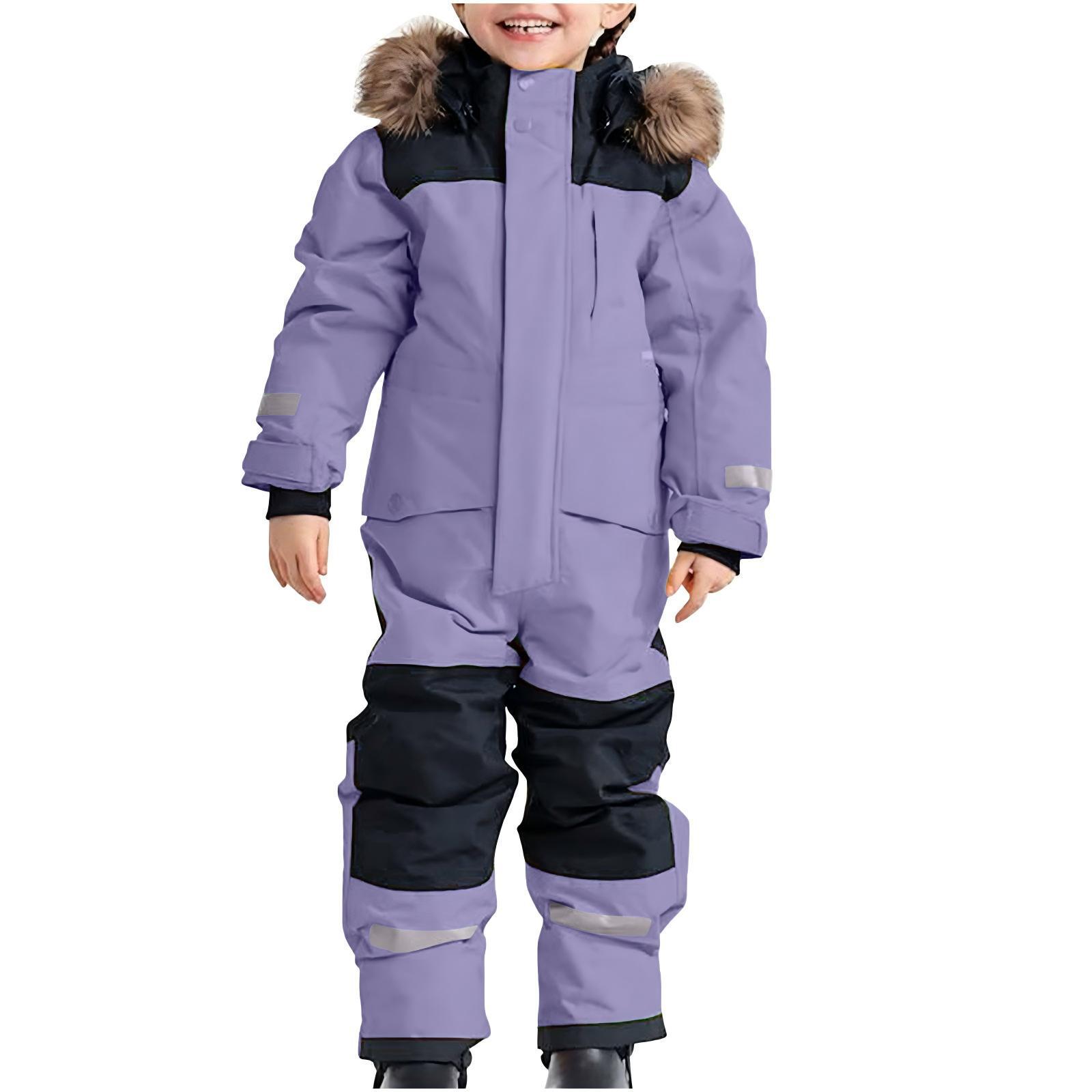 Winter Kinder Skianzug: Kälteschutz, Winddicht, Verdickt für Wärme - Einteiler Schneeanzug für Jungen & Mädchen 90 licht lila