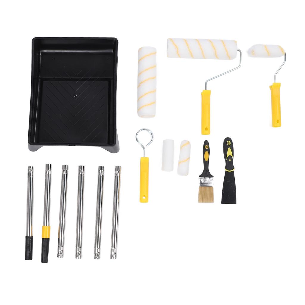 Paint Roller Kit with Covers Stainless Steel Rods Brush Tray Professional Wall Painting Tool Kit for Ceiling Furniture