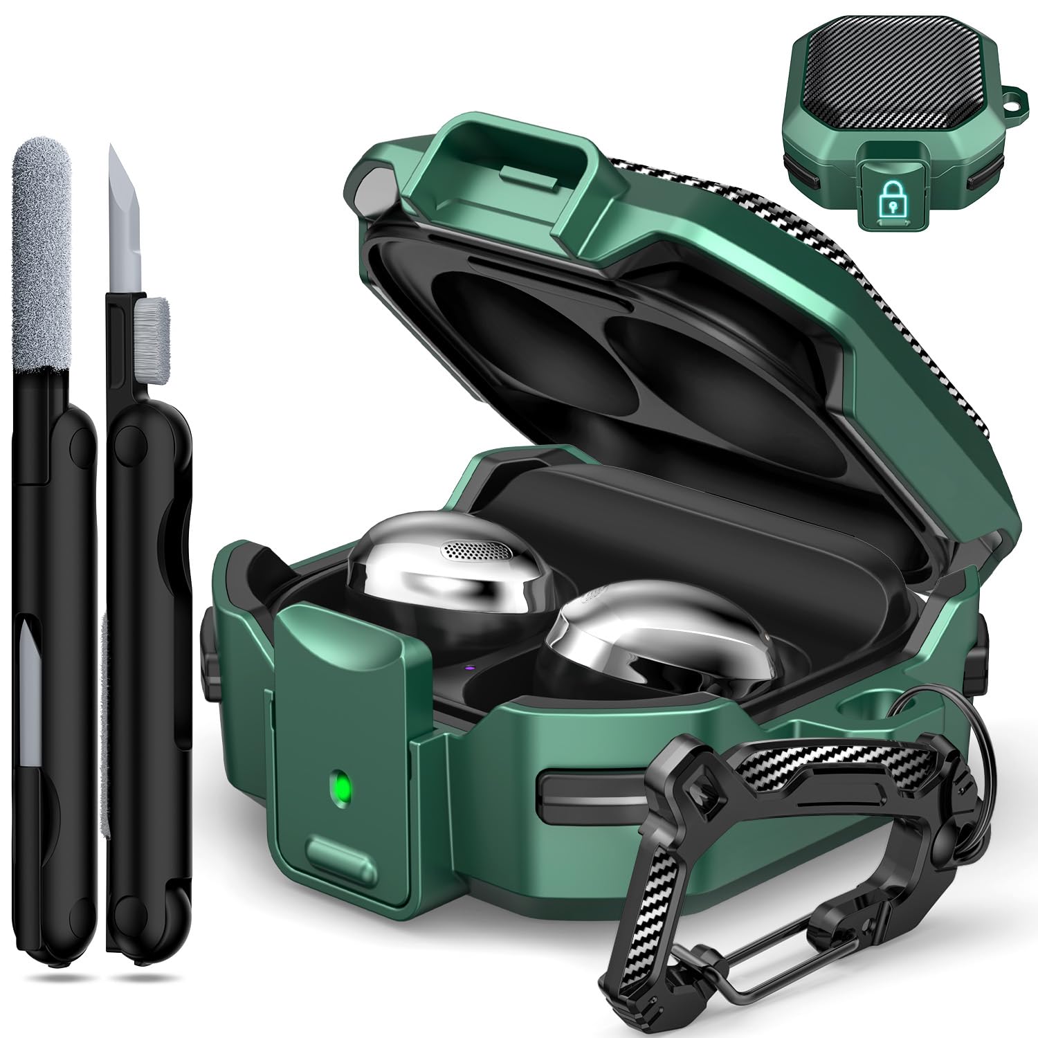 

Чехол RFUNGUANGO Military Carbon Fiber для Samsung Galaxy Buds 2 2 Case Buds FE с комплектом Green Pro/Buds Pro/Buds Live/Buds Cover/Galaxy (2023)