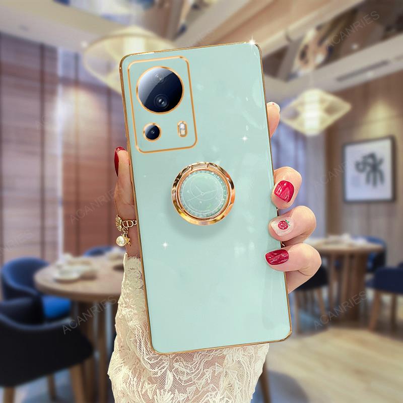 Xiaomi13 13lite Luxury Plating Ring Holder Stand Case For Xiaomi Mi 13 Lite Pro Ultra 5g Soft Silicone Back Cover On Xiomi Mi13