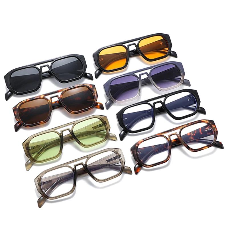 Retro Double Bridges Polygon Square Women Sunglasses Fashion Green Shades UV400 Men Clear Gradient Sun Glasses