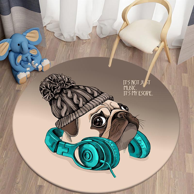Dog Cartoon Kawaii Printed Round Carpet Children's Living Room Mat Floor Mat Yoga Mat Bedroom Chair Non Slip Mat New Year Gift
