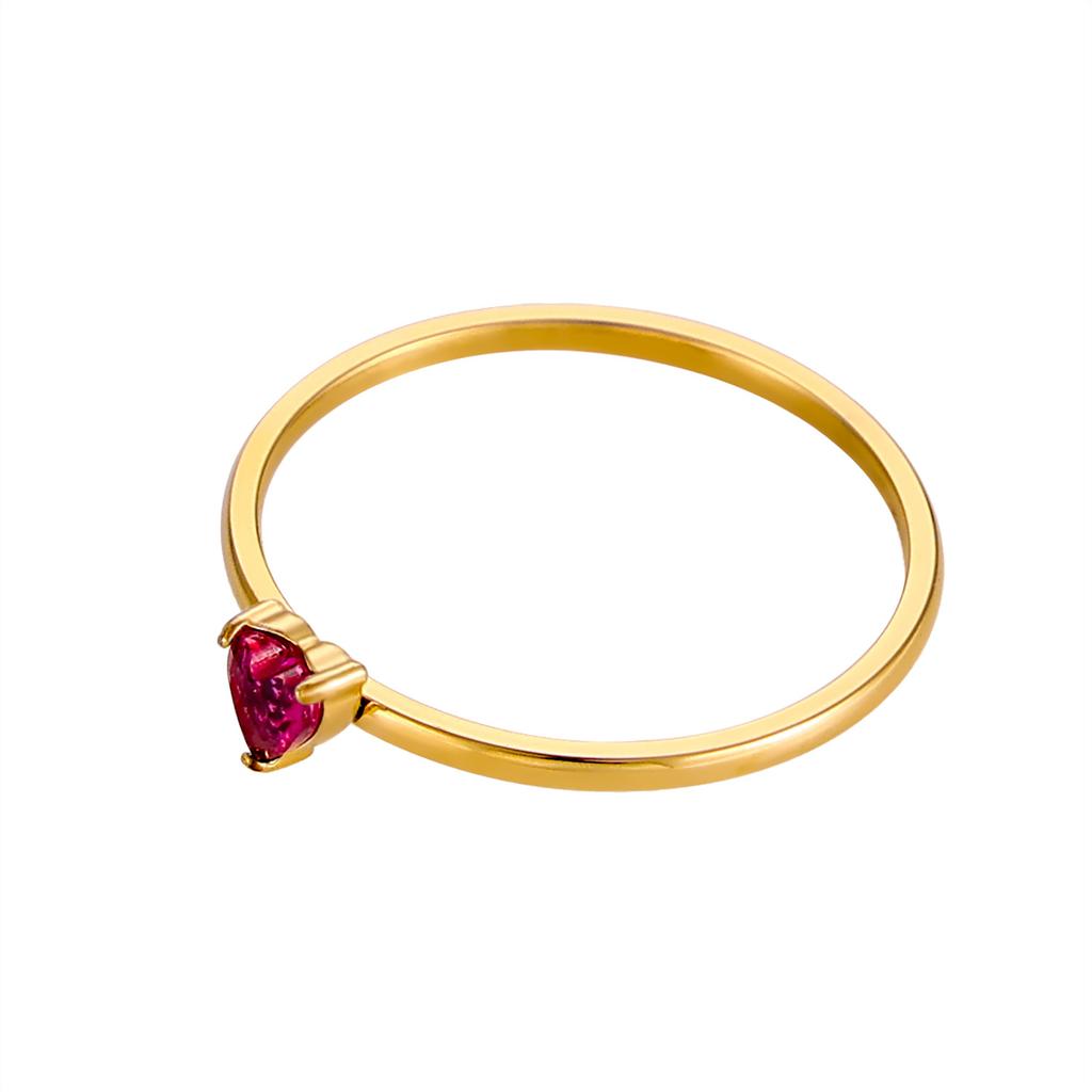 CARLIDANA Birthstone Rings for Women Birthday Gifts Jewelry Gold Plated Stainless Steel Rings Months Peach Heart Zircon Rings