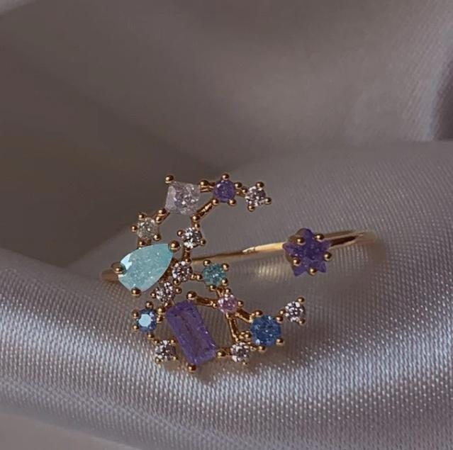 New Cute Colorful Zircon Flower Ring For Women Girl Fashion Vintage Zircon Adjustable Rings Jewelry Gift