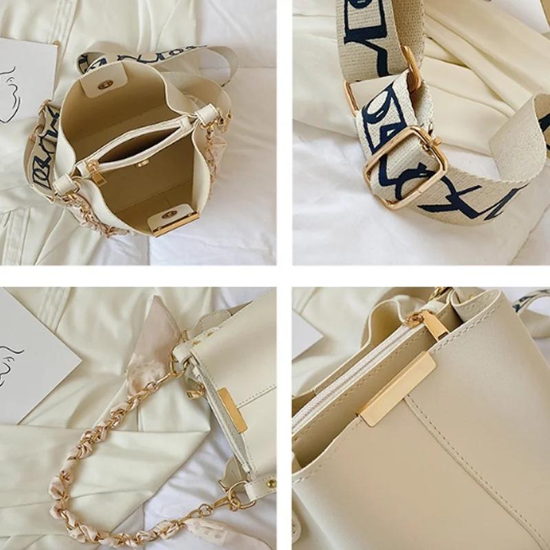 New Luxury Fashi Women's Shoulder Bag Large Capacity Bucket Bag With Ribb Chain Crossbody Bag Commuting