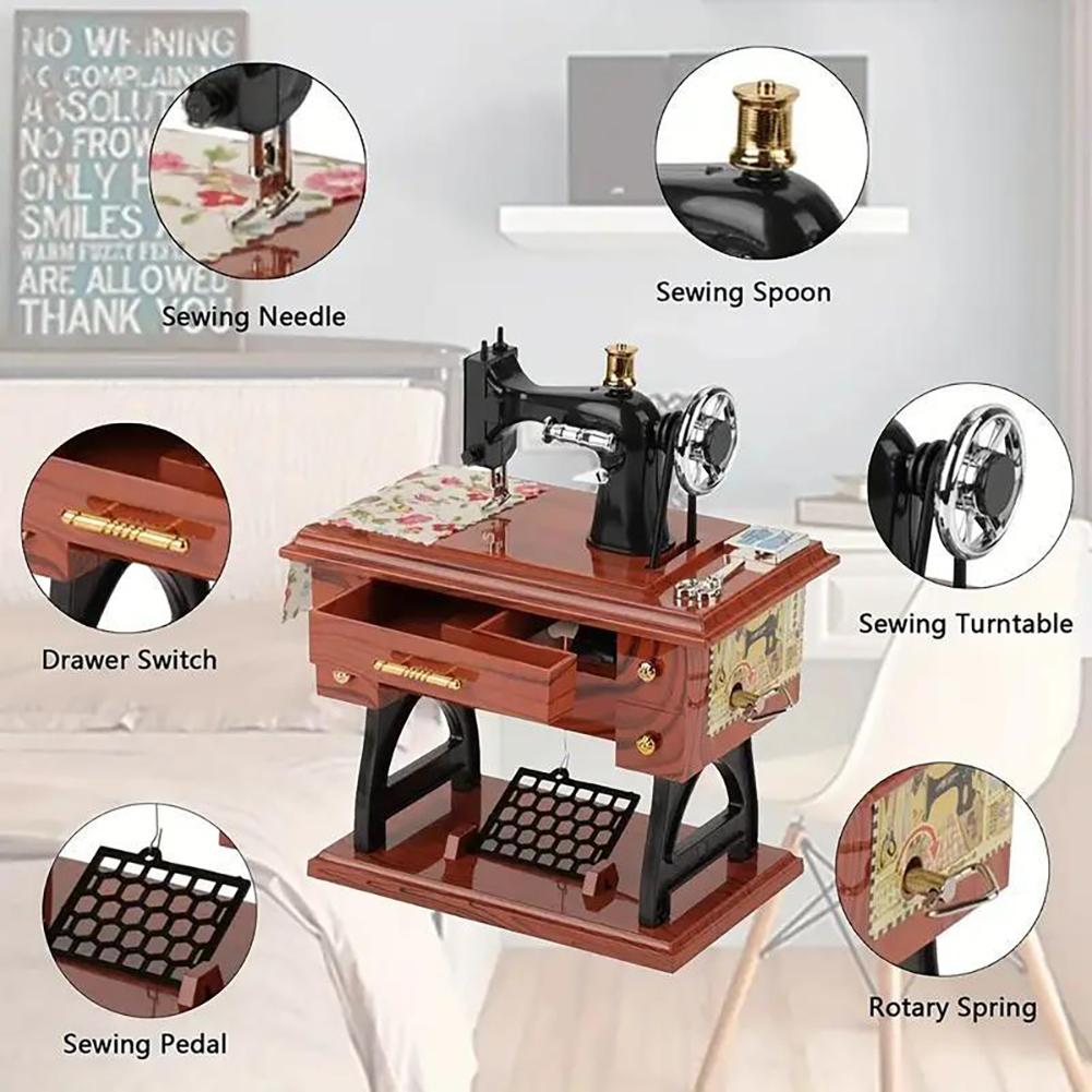Vintage Sewing Machine Music Box Model Antique Style Treadle Mechanical Desktop Decor Miniature Craft For Nightstand Accents