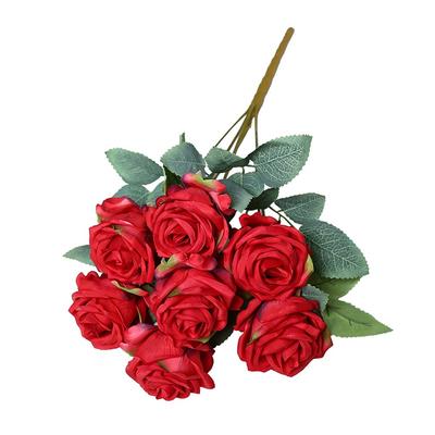 7 Heads Rose Artificial Flower Rolled Edge Green Leaves Simulation Rose Flower Photo Props Multicolor Faux Flower