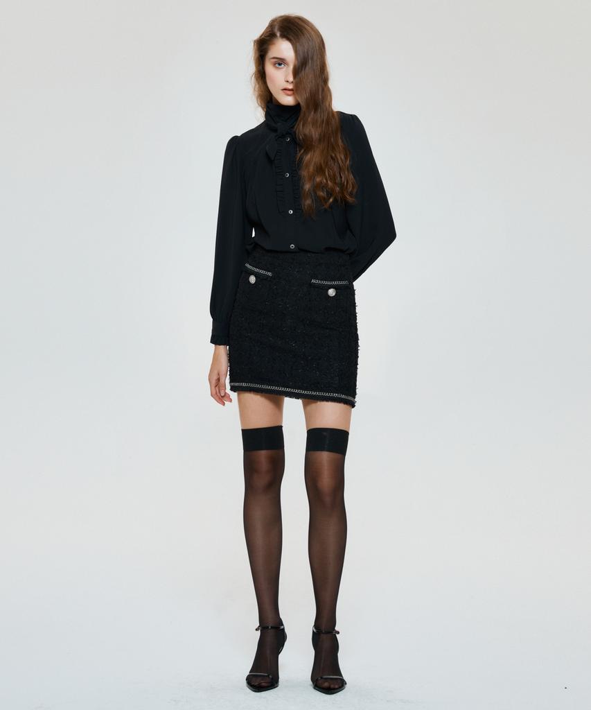 UNTAGE Chain Fringe Tweed Mini Skirt (Black)_Uws-Fs19