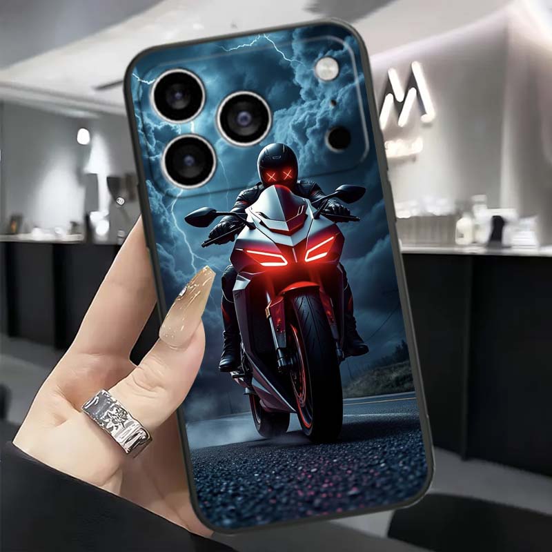 Model Rider Cool Phone Case For Apple iPhone 17 16 16E 15 14 13 12 11 Pro Max Plus Black Soft Silicone