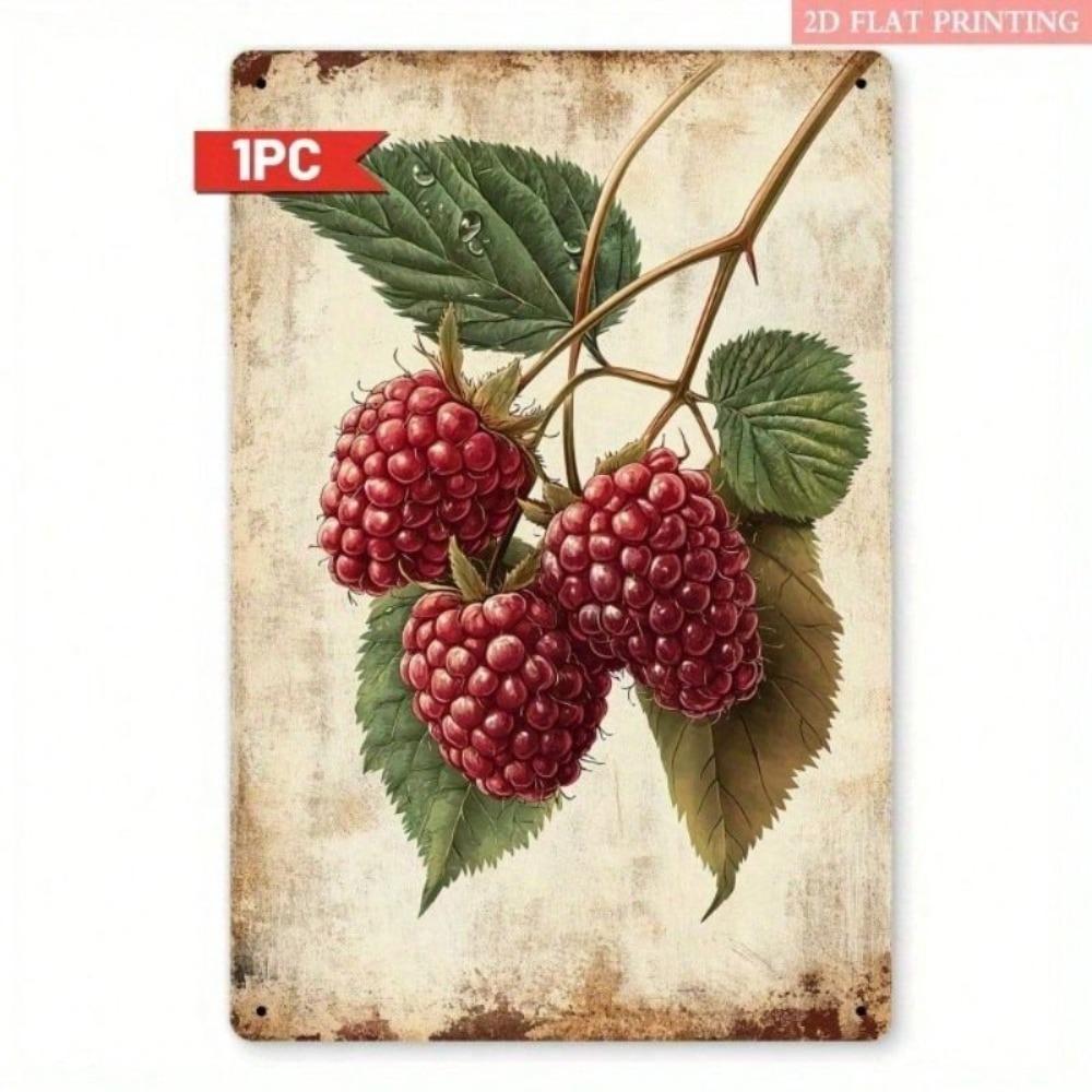 Metal Wall Art Poster, Vintage Raspberry Kitchen Decor