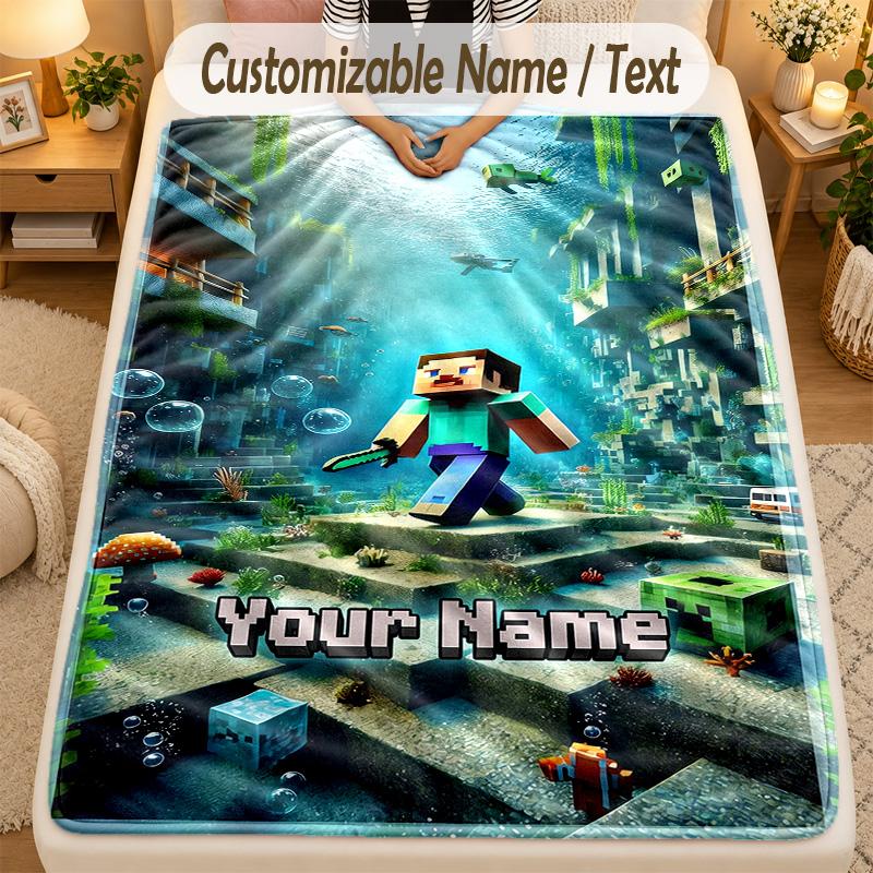 Flannel BlanketMinecraft Custom Name Text Personalized Soft Warm Throw Blanket Home Decor Gift