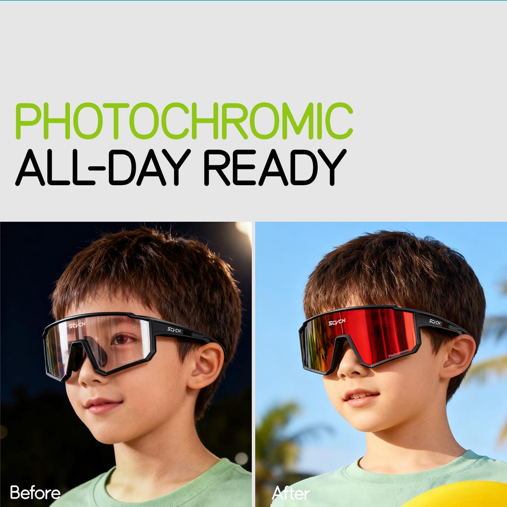 SCVCN 5-16 Years Children Photochromic Cycling Glasses Outdoor Sports Sunglasses Kids MTB Bikes Eyewear Boys Girls UV400 Goggles