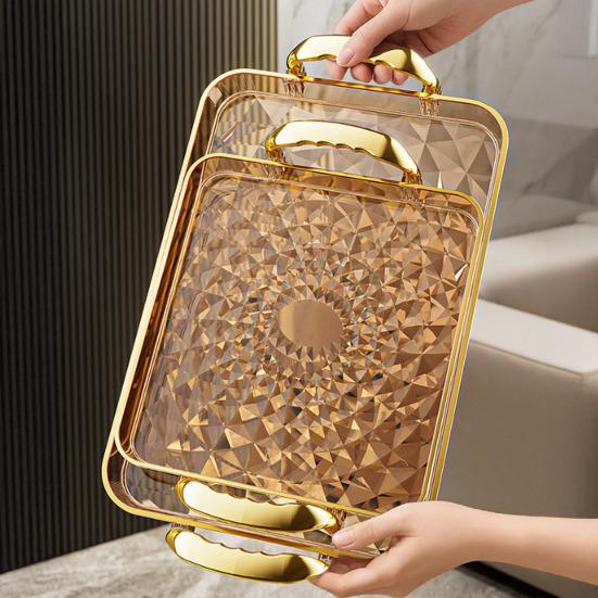 Clear Serving Tray with Handles Multipurpose Fruit Snack Dessert Platter for Home Parties Stackable Decorative Storage Tray Kitchen Organizer