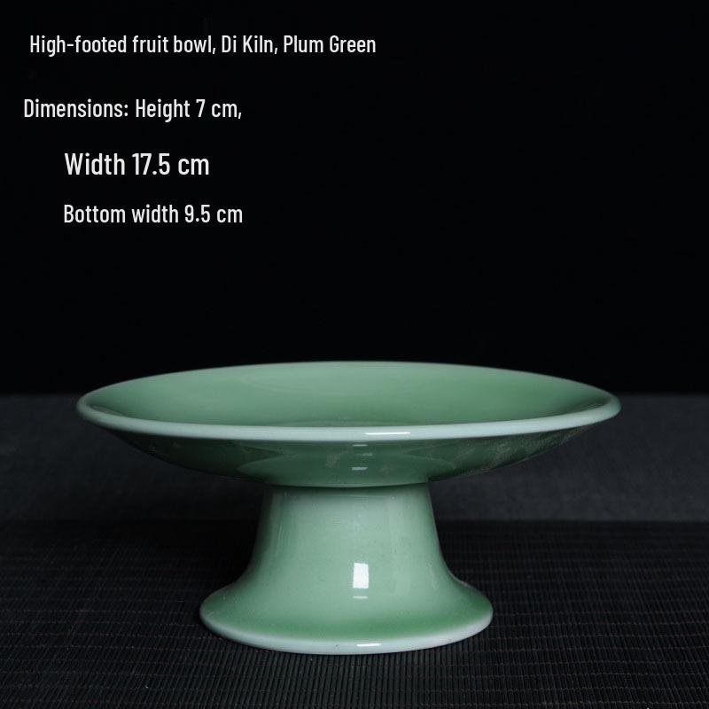 Celadon High-Footed Plate: Indoor Fruit, Dessert, Tea, Snack, Incense Burner, and Buddha Altar Offering Plate.