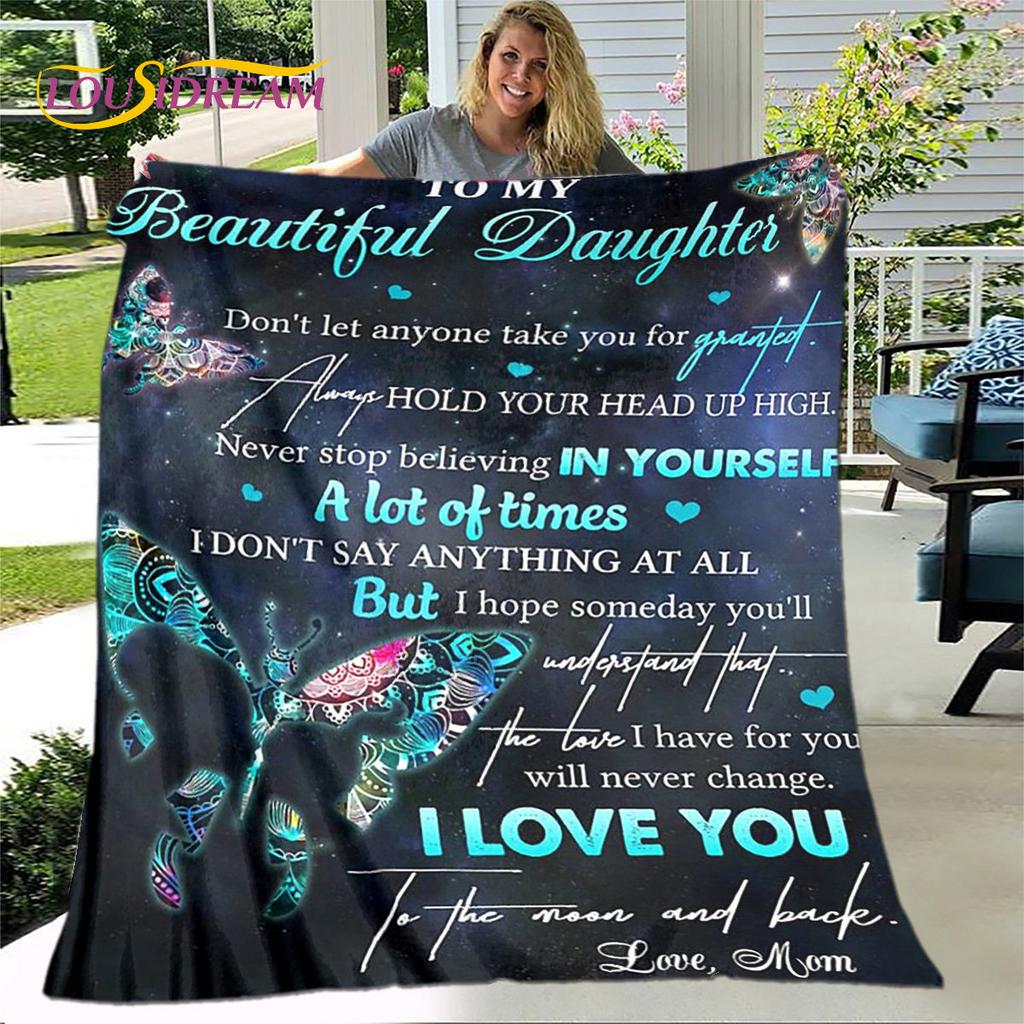To My Daughter Plush Butterfly Quilt Blanket,Flannel Blanket Throw Blanket for Living Room Bedroom Bed Sofa Gift for Daughter