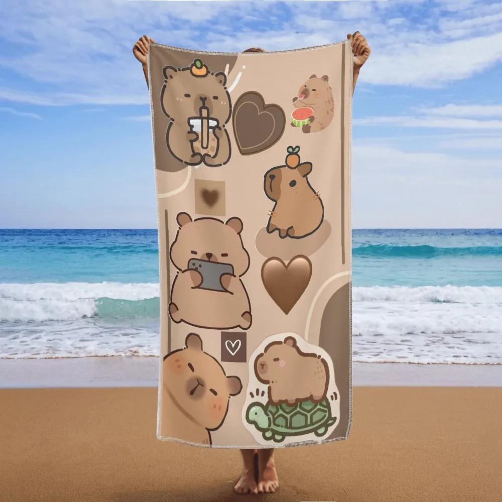 Beach Towel - 1pc Capybara Soft Quick-Dry Polyester Microfiber, High Absorbency & Breathable, Cute Cartoon Capybara Designs W30*H60(CM)