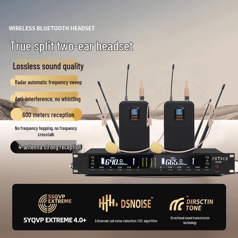 Wireless Diversity Microphone Set: Dual Ear-Mic & Quad Lavalier for Professional Stage Use, Free Shipping