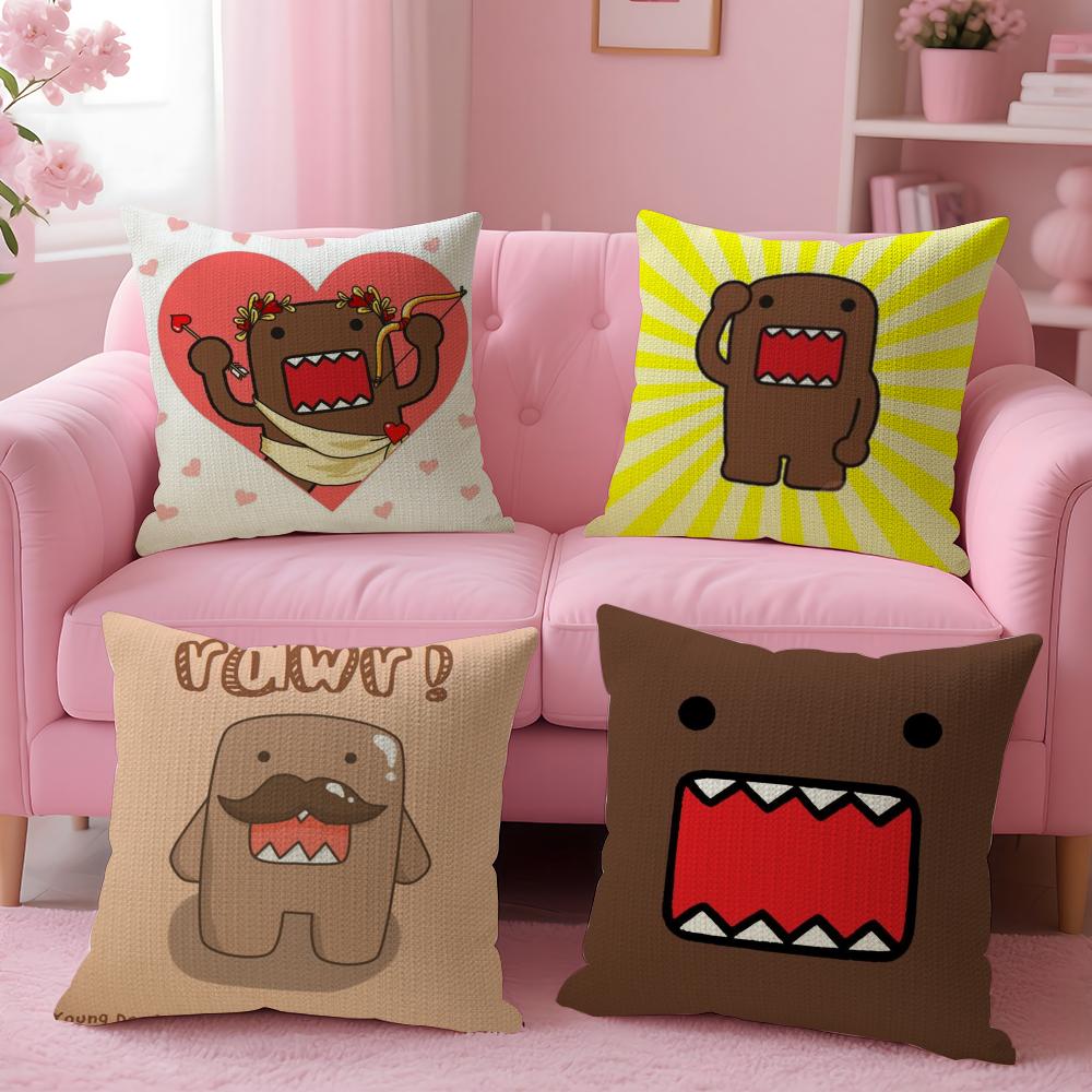 Cartoon Funny Domo-Kun Cushion Cover Linen Organic Fabric Double-Sided Printing Breathable Pillow Case Sofa Home Decor Gift