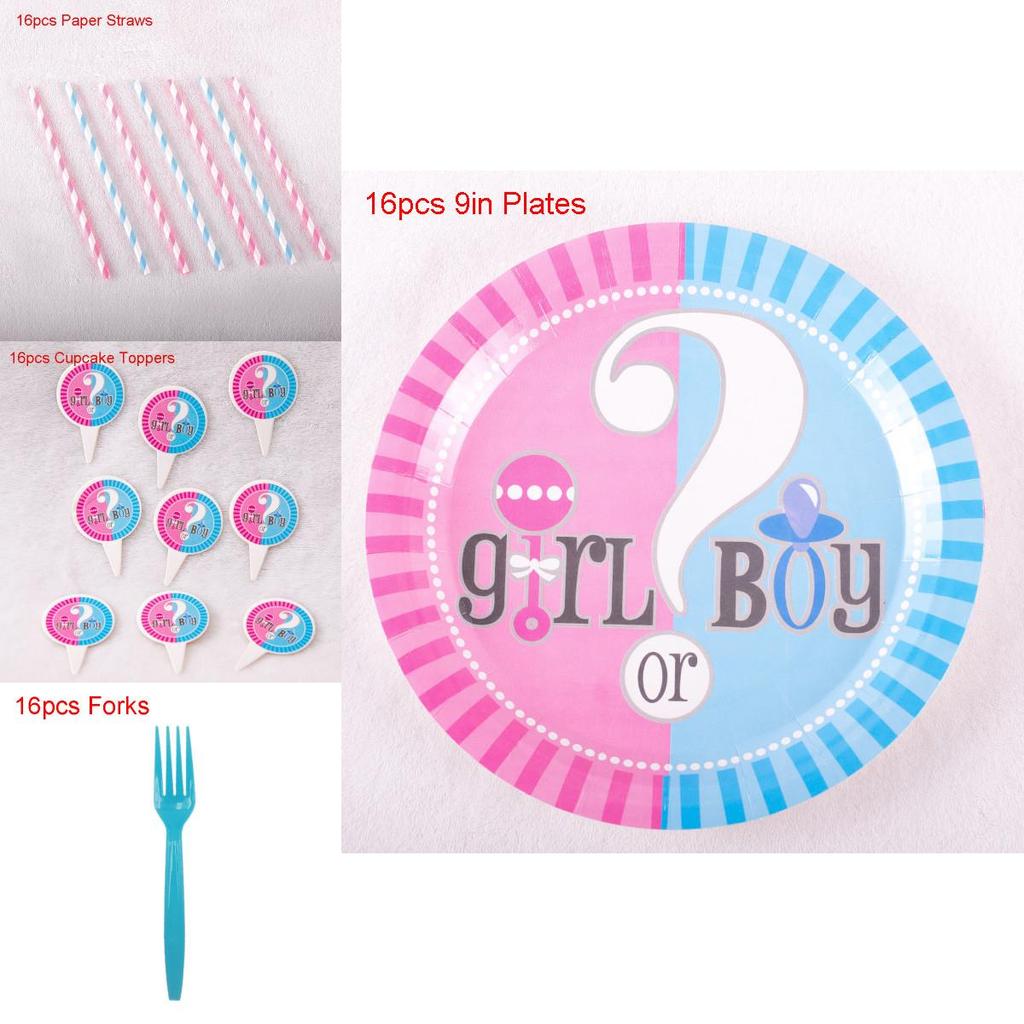 Elegant Baby Gender Reveal Party Decoration Boy Or Girl Disposable Tableware Set