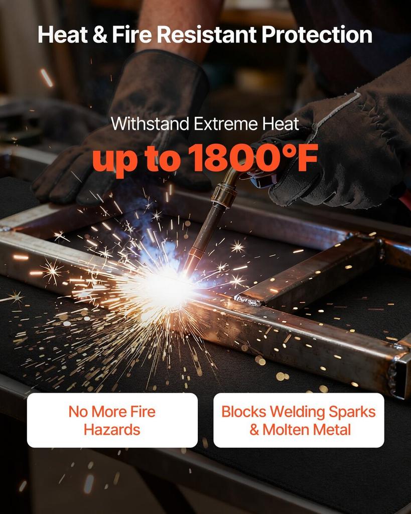 Carbon Felt Welding Blanket, 1016mm X 1016mm Flame Retardant Welding Blanket, Up To 1800°F Heat Resistant Safety Protection Blanket, 3.5mm Thickened