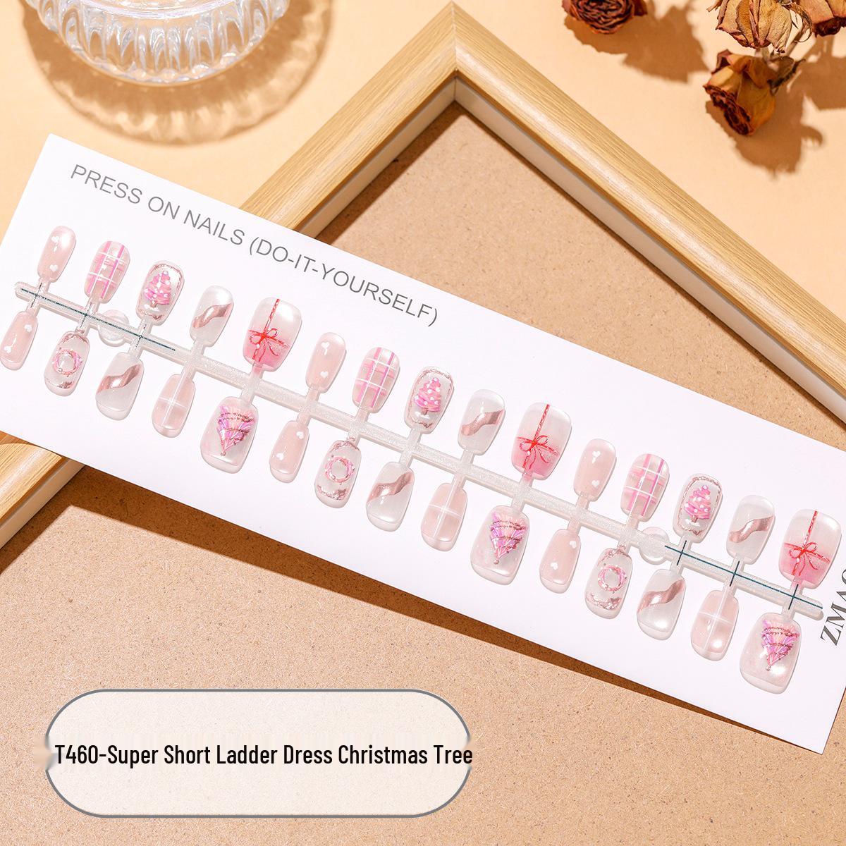 

T460 Cat Eye Pink Christmas Formal Dress Nails Series - Handmade Short Ladder Manicure Pieces Full Set M/M/M