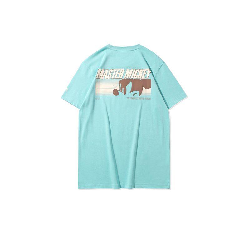 Li Ning Disney Licensed Series Kung Fu Mickey Print Round Neck Short Sleeve T-Shirt Men Tops Mist-Blue AHSQ251-1