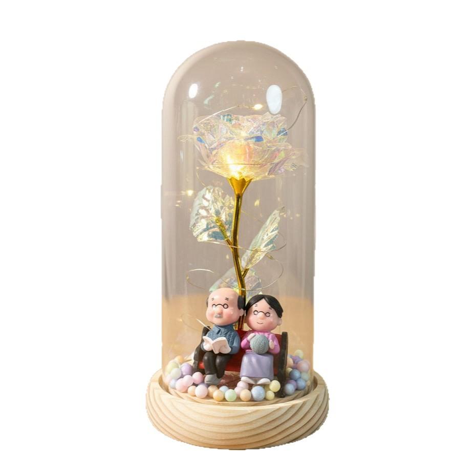 Mother's Day Gift Eternal Flower Glass Cover Rose Mom Parents Birthday Gift Doll Father's Day Ornament