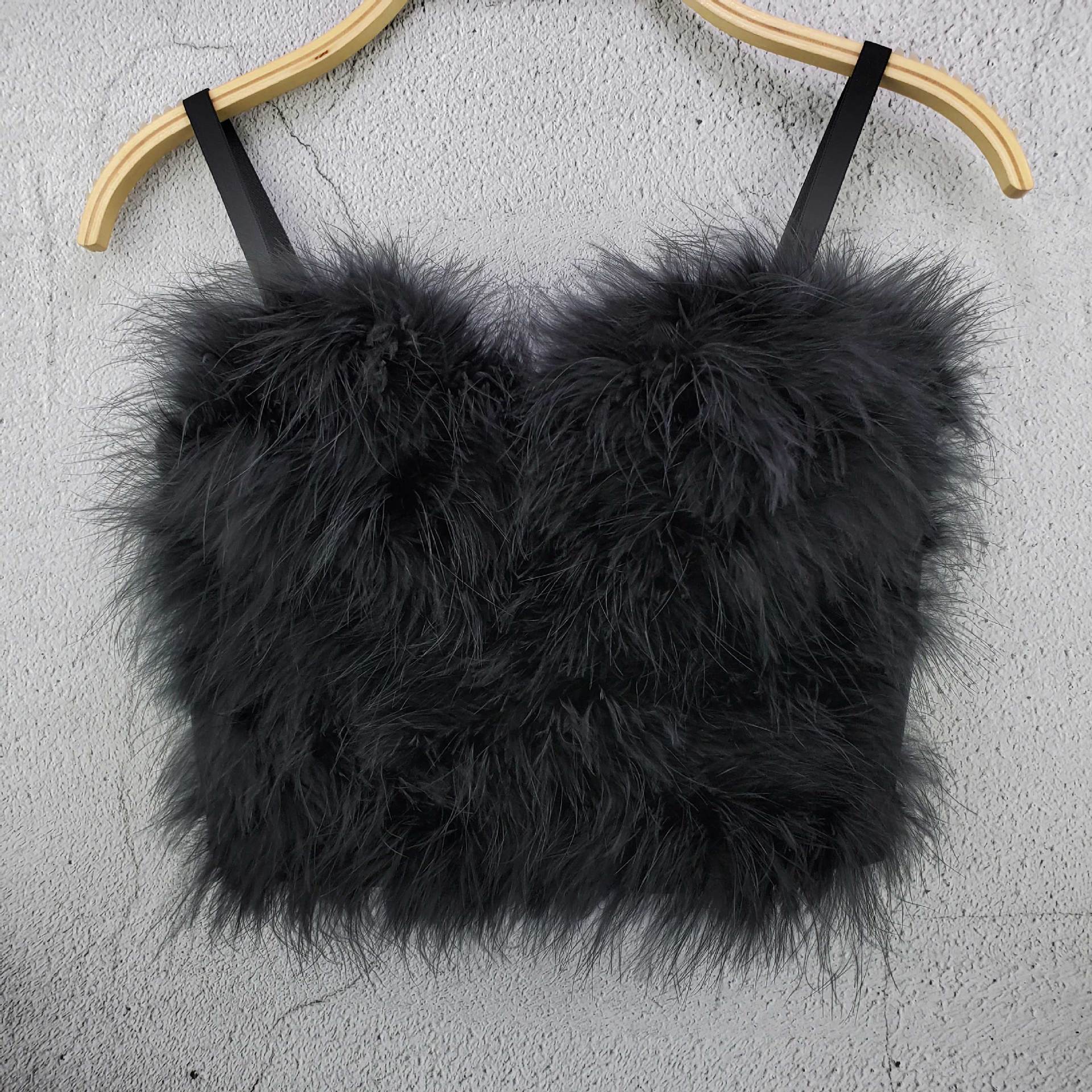 

Внутрішній шар Однотонний клаптиковий хутряний топ-майка Жіночий пір яний топ-жилет без бретелей для різдвяного виступу Камзоли та майки 40/90 чорний