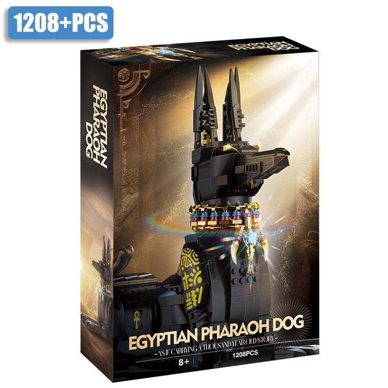 MOC City 1208pcs Ancient Egyptian Pharaoh Dog Model Building Blocks Set DIY Magical Animal Anubis Bricks Toys For Kids Gifts