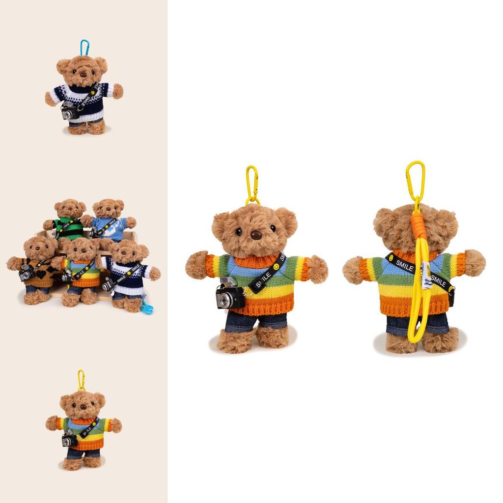 Bear Plush Keychain Wearing A Sweater And Carrying A Camera Design For Bag Accessories And Collectors Item