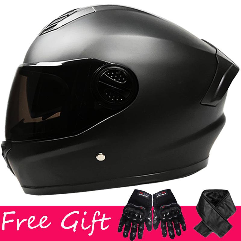 Gloves + Scarf, Double Lens Full-coverage Helmet for Men and Women Riding Four-season Safety Helmet