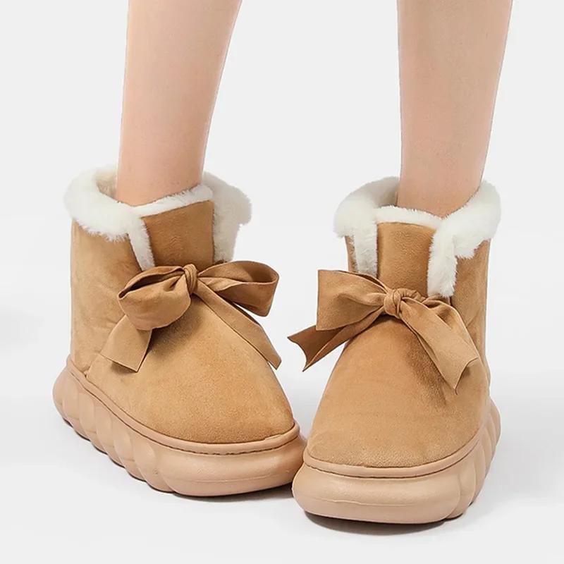 Moda 2025 Nowe Zimowe Futrzane Śniegowce Kobiety Luksusowe Grube Pluszowe Bawełniane Buty Kobieta Platforma Lekkie Botki Botas Mujer