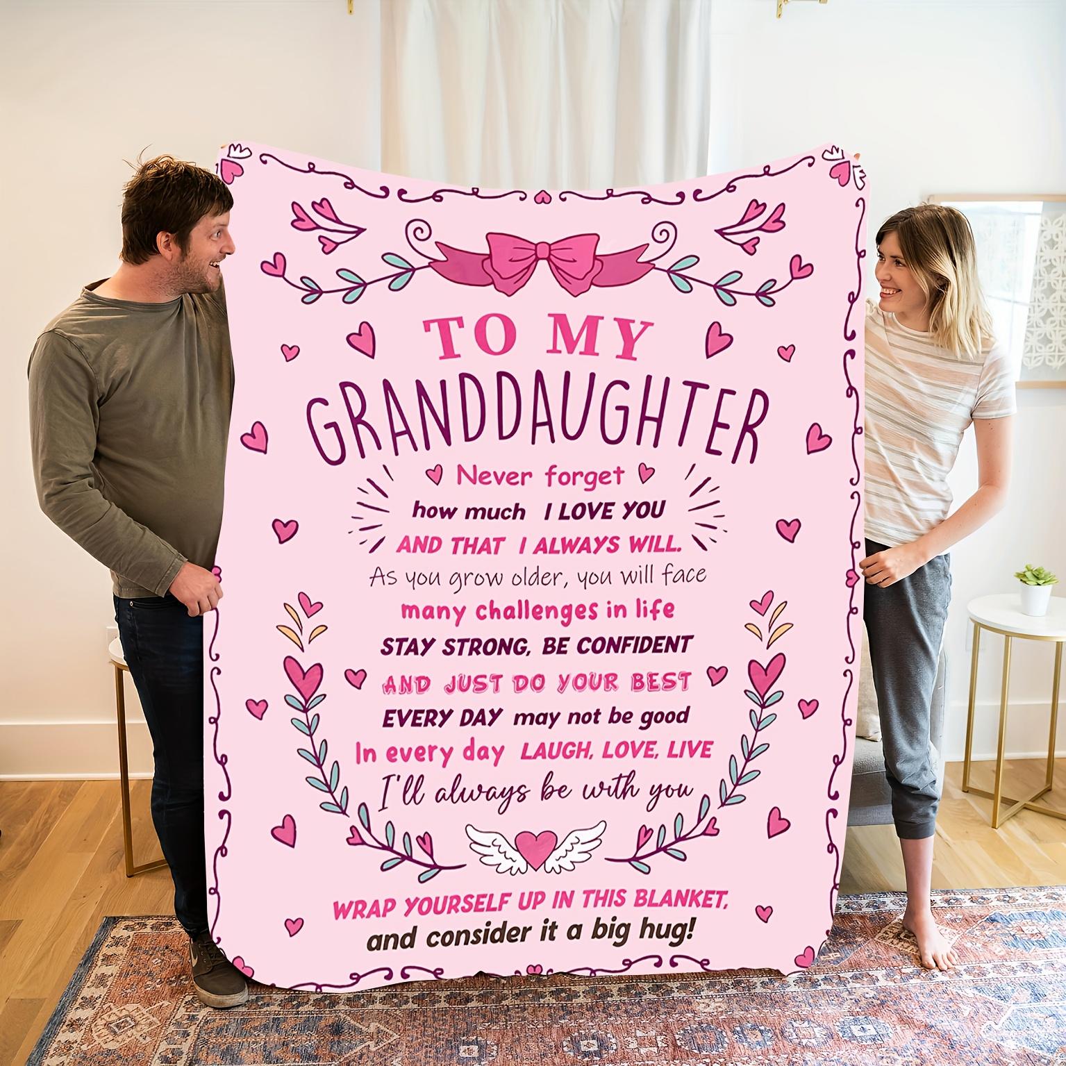 Granddaughter Gift Blanket - Soft Flannel Throw with Heartfelt Message, Pink Floral Design, Perfect for Naps, Camping, Travel 75X95CM