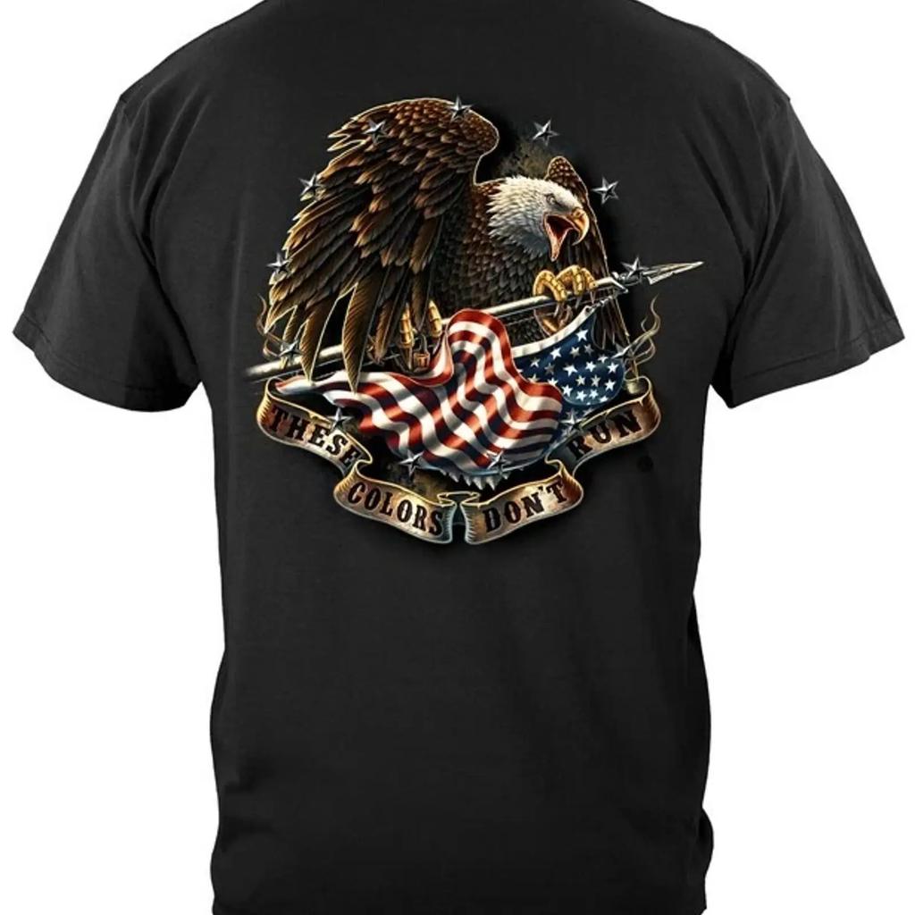 These Colors Dont Run T Shirt Bald Eagle and American Flag Patriotic Vintage Washed Breathable Streetwear Stylish Casual