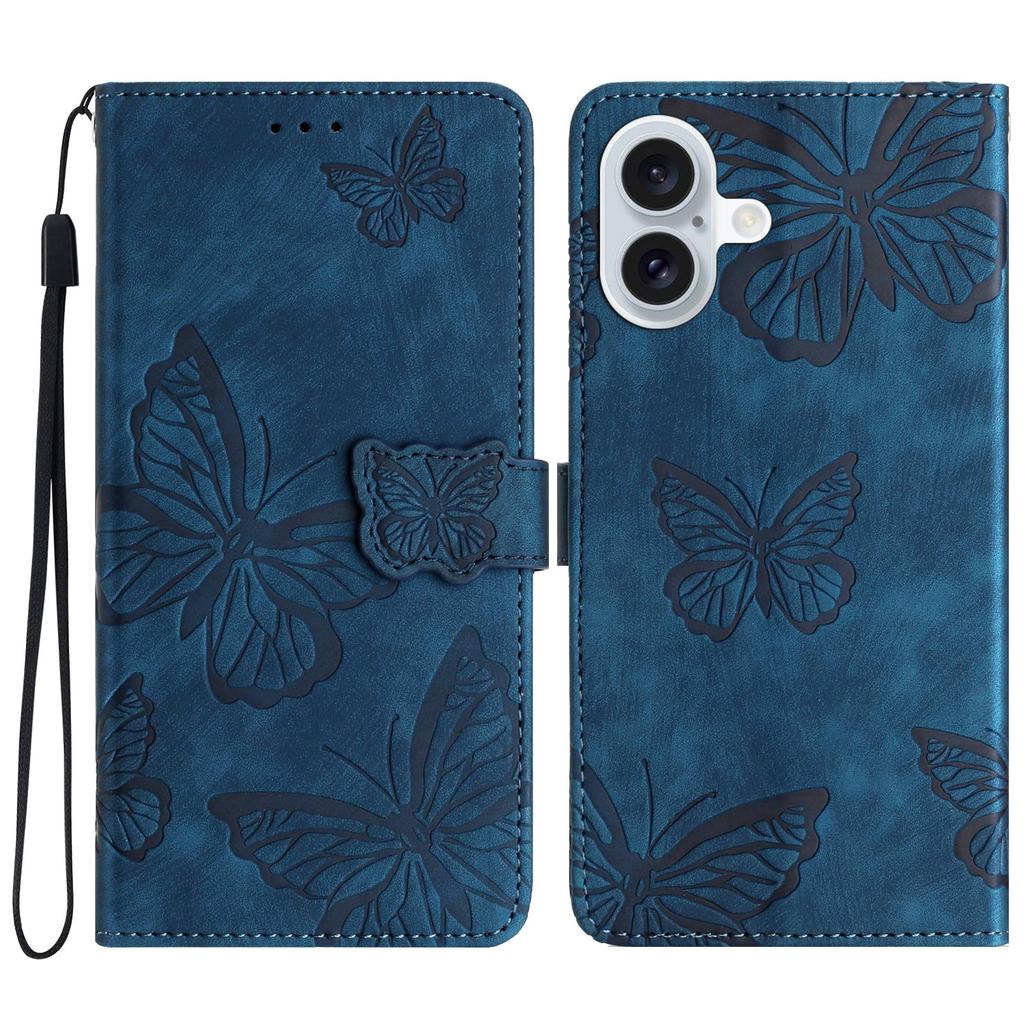 For iPhone 16 Plus Case Butterfly Flip Stand PU Leather Phone Cover