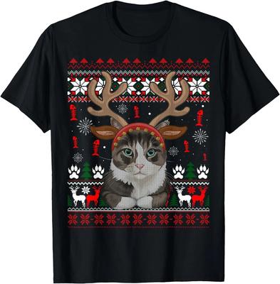 Christmas Cat Reindeer Ugly Xmas Cat Lover Gift Adult Kid T-Shirt