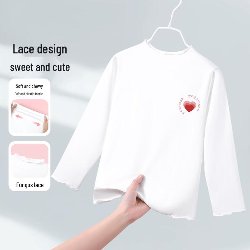 Yiershuang Girls' Ruffle Neck Basic Long-Sleeve T-Shirt