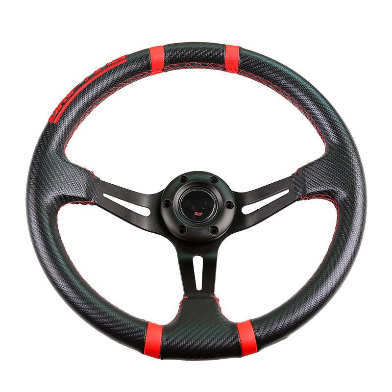 Universal 6 Bolt 350mm Deep Dish PVC Leather Carbon Fiber Steering Wheel