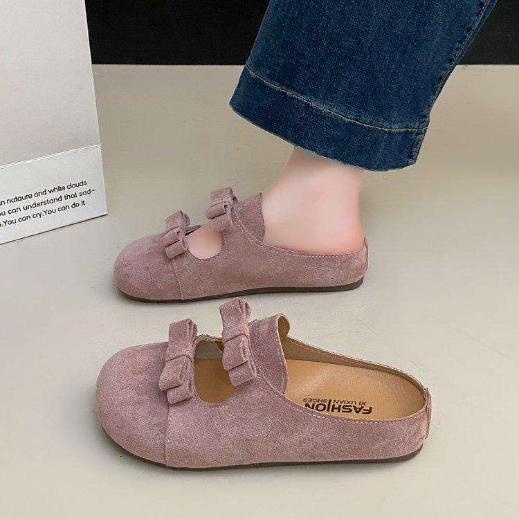 Bow Baotou Half Slippers Women's Summer 2025 New Retro Mary Jane Thick Bottom Birkencool Slippers Women