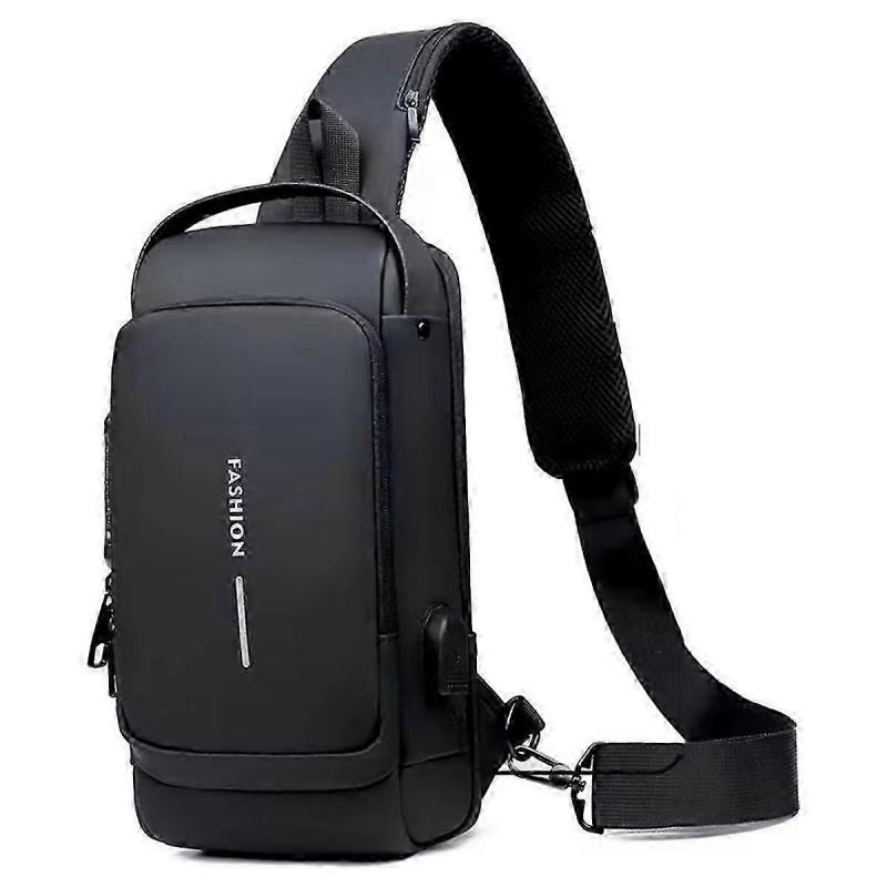 Men'S Chest Bag - Anti-Theft Crossbody Sling with USB Charging Port, Sport & Travel Messenger Pack