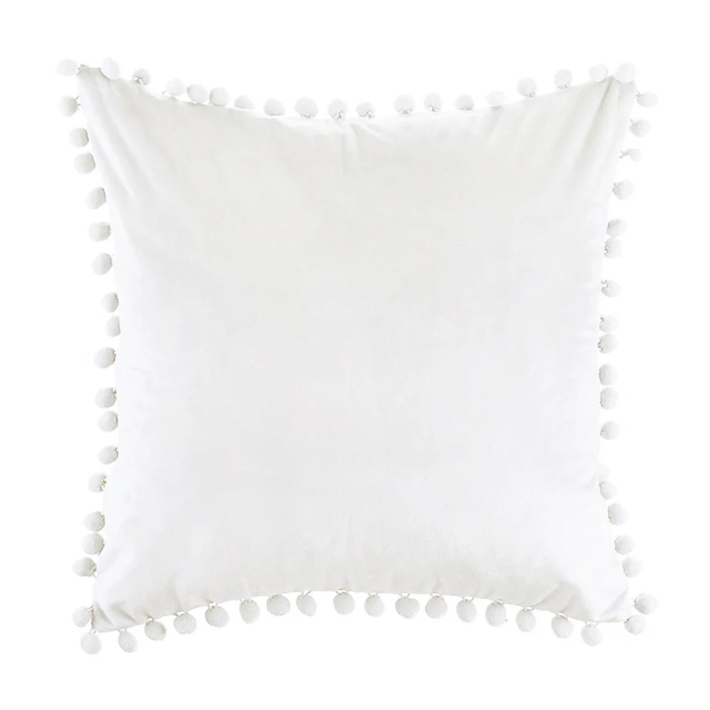 Soft Velvet Pillowcases Solid Cushion Cover Square Decorative Pillows With Balls For Sofa Bed Car Home Throw Pillow