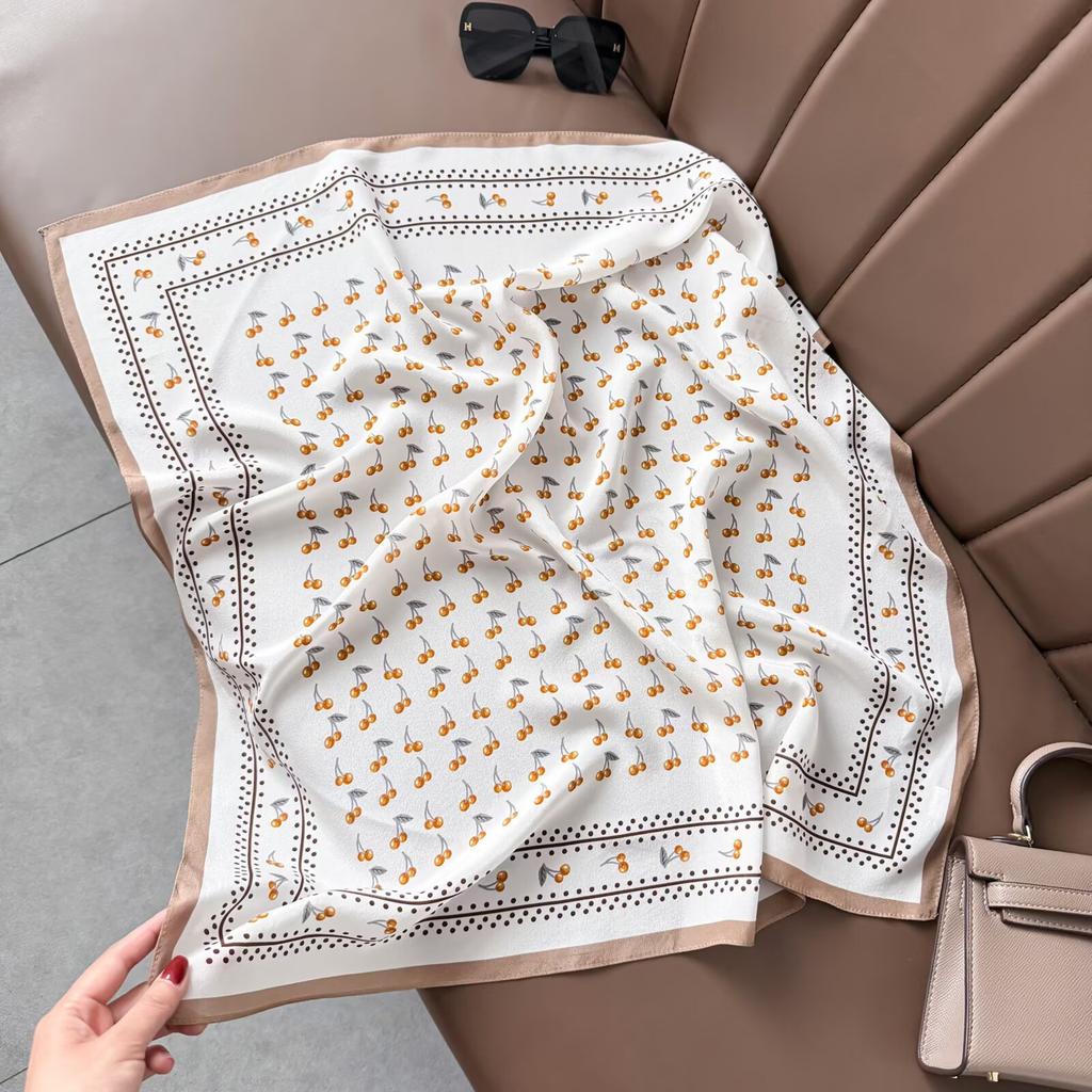 Retro Old Money Wind Silk Double Crepe Silk Scarf Women's Spring and Summer Senior Sense Versatile 100% Mulberry Silk Square Scarf Thin Scarf