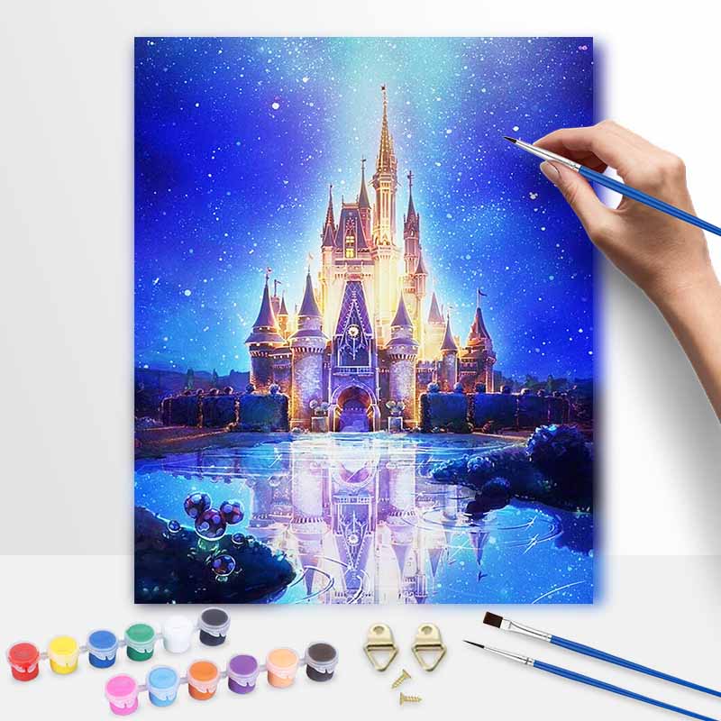 Disney Oil Painting DIY Digital Painting Magical Fantasy Castle Night View HandPainted Wall Art for Living Room and Entryway.