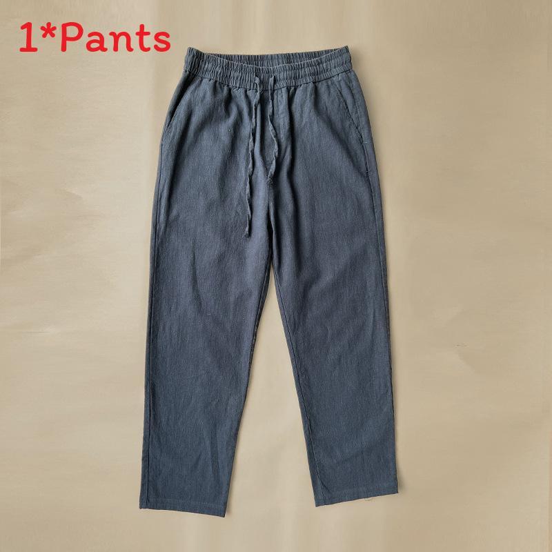 Mens Vintage Linen Casual Pants With Drawstring Waist For Summer Daily Wear