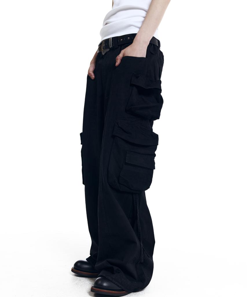AAKAM Heavy Cargo Shirring Pants (Black)