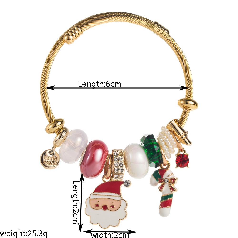 New Christmas Elements Holiday Bangle: Stainless Steel Bracelet with Santa Claus, Christmas Tree, Candy Cane, and Boots Accessories