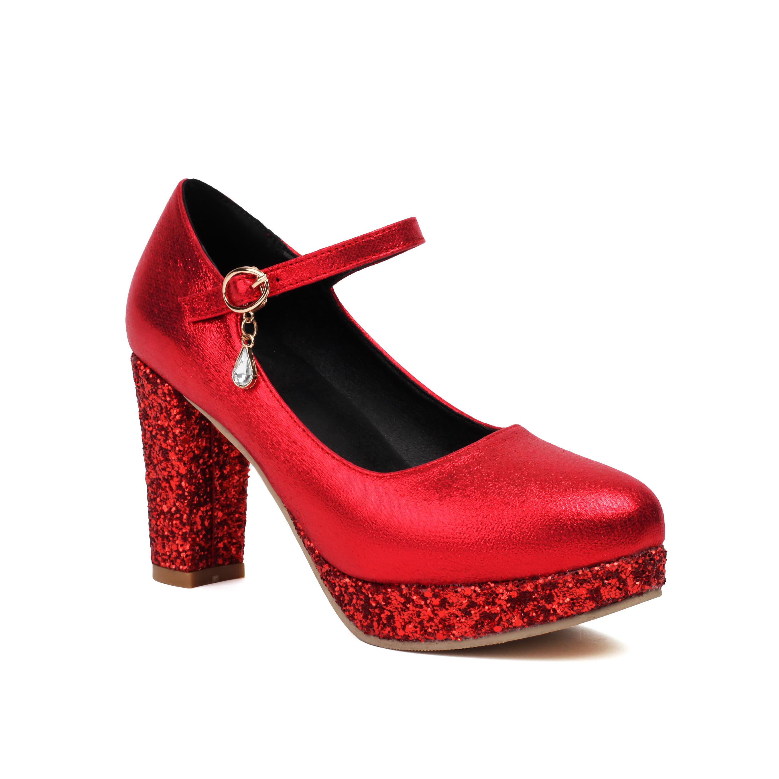 

Q/Женские туфли на высоком каблуке, толстая золотистая подошва, толстый каблук, неглубокий носик, большой размер, низкие туфли 36 красный