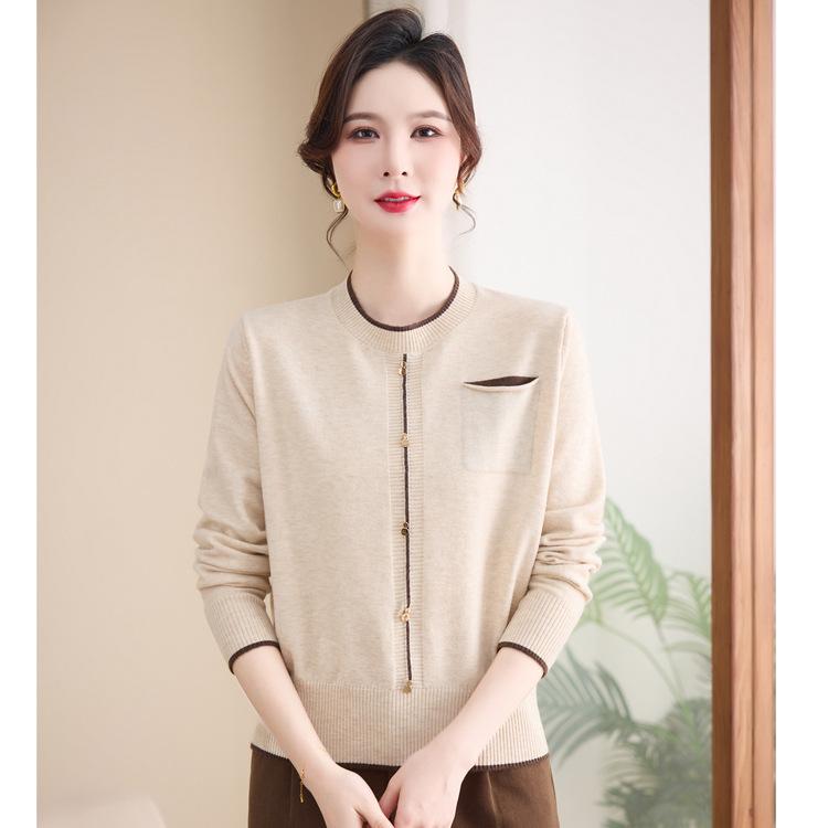 Middle-aged and Elderly Women's Spring and Autumn Fashion Bottoming Sweater Middle-aged Mother Spring Sweater New Foreign Temperament Sweater