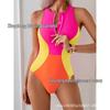 European & American 2025 Patchwork Zipper Slim Fit Women's Competitive One-Piece Swimsuit